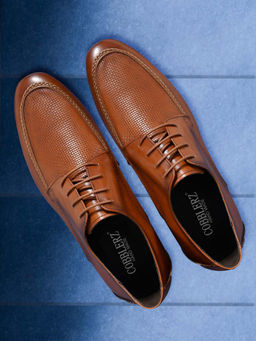 Cobblerz - Men Tan Textured Formal Derbies
