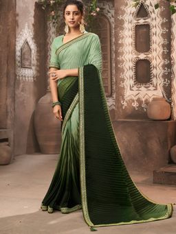 Odette - Pista Chiffon Crush Heavy Embroidery Saree with Unstitched Blouse