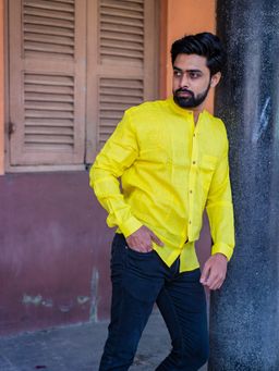 Uttariya - Yellow Khadi Shirt