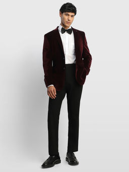 Arrow Newyork - Maroon Men Solid Body Tailored Regular Fit Blazer