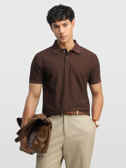 Arrow Newyork - Brown Men Self Design Chevron Regular Fit Polo Shirt