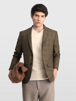 Arrow - Brown Men Windowpane Checked Body Tailored Regular Fit Blazer