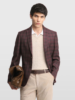 Arrow - Red Men Windowpane Checked Body Tailored Regular Fit Blazer