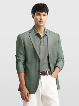 Arrow - Green Men Heathered Body Tailored Regular Fit Blazer