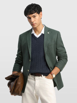 Arrow - Green Men Vertical Striped Body Tailored Regular Fit 185Blazer
