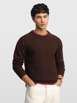 Arrow - Brown Men Cable Patterned Knit Glided Night Sweater