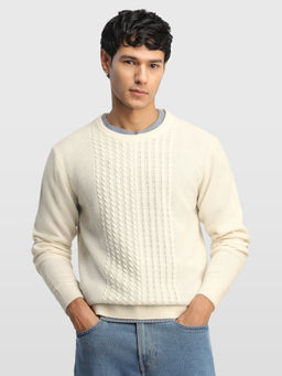 Arrow - White Men Cable Patterned Knit Glided Night Sweater