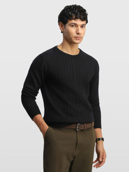 Arrow - Black Men Cable Patterned Knit Glided Night Sweater