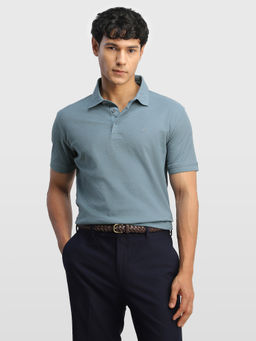 Arrow - Blue Men Self Design Geometric Poetic Outdoor Polo Shirt