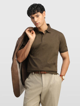 Arrow - Brown Men Houndstooth Glided Night Polo Shirt