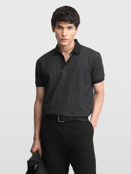 Arrow - Black Men Houndstooth Glided Night Polo Shirt