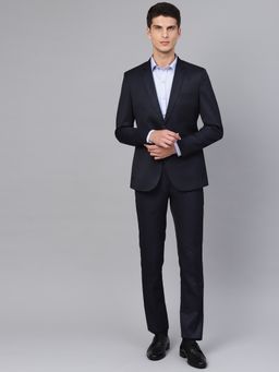 MANQ - Men Navy Blue Polyviscose Full Sleeves Blazer with Trouser