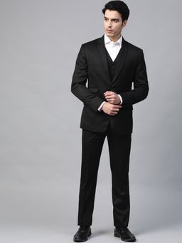 MANQ - Men Black Polyviscose Full Sleeves Blazer with Trouser and Waistcoat