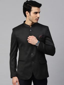MANQ - Men Black Polyviscose Full Sleeves Blazer with Trouser