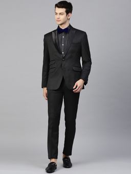 MANQ - Men Black Polyviscose Full Sleeves Blazer with Trouser