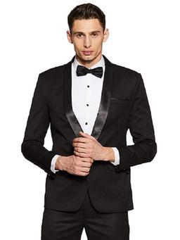 MANQ - Men Black Polyviscose Full Sleeves Blazer with Trouser