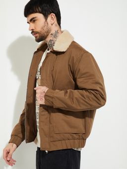 max - Brown URB_N Men Sherpa Collar Jacket