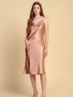 STARIN - Gold Cowl Neck Satin Dress