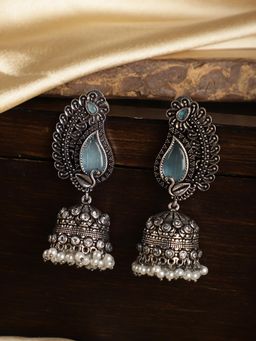 Spring Soul - Stone Studded Aqua Jhumkas