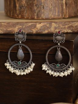 Spring Soul - Oxidized Pearl Chandbali Earrings