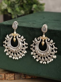Spring Soul - Silver Dual Toned Chandbali Earrings