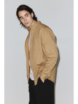 H&M - Men Beige Four-Way Stretch Regular Fit Shirt