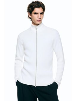 H&M - Men White Slim Fit Rib-Knit Cardigan