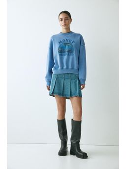 H&M - Women Blue Oversized Print-Motif Sweatshirt