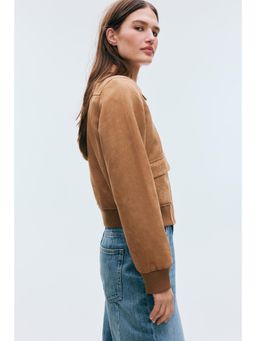 H&M - Women Beige Collared Bomber Jacket