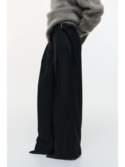H&M - Women Black Wide Belt-Detail Trousers