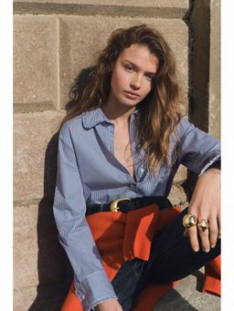 H&M - Women Blue Cotton Poplin Shirt