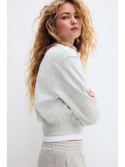 H&M - Women Grey Cropped Zip-Through Sweatshirt