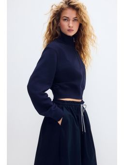 H&M - Women Blue Cropped Zip-Through Sweatshirt
