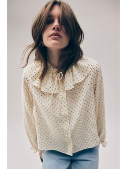 H&M - Women Beige Frill-Trimmed Blouse