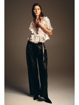 H&M - Women White Linen-Blend Peplum Top