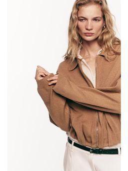 H&M - Women Beige Oversized Zip-Through Jacket