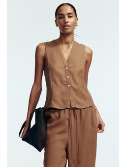 H&M - Women Brown Sleeveless Linen-Blend Shirt