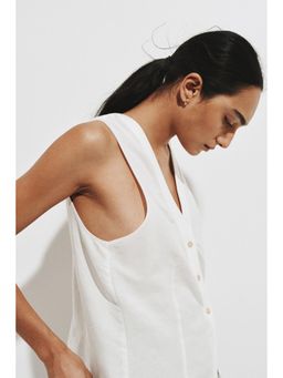 H&M - Women White Sleeveless Linen-Blend Shirt