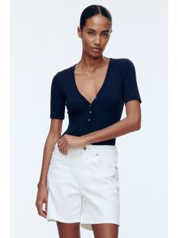 H&M - Women Blue Short-Sleeved Viscose Bodysuit