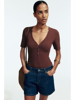 H&M - Women Brown Short-Sleeved Viscose Bodysuit