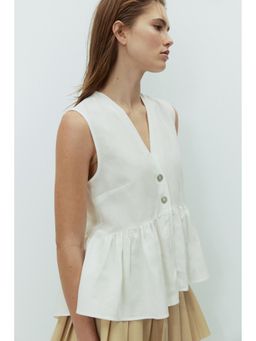 H&M - Women White Linen-Blend Peplum Top