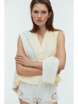 H&M - Women Yellow Linen-Blend Peplum Top