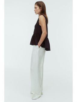 H&M - Women Brown Linen-Blend Peplum Top