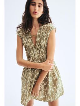 H&M - Women Green Drawstring-Detail Poplin Dress