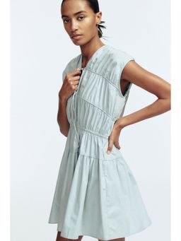 H&M - Women Turquoise Drawstring-Detail Poplin Dress