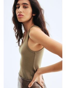 H&M - Women Green Ribbed Cotton Vest Top