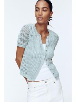 H&M - Women Turquoise Pointelle-Knit Cardigan