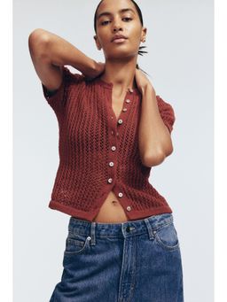 H&M - Women Orange Pointelle-Knit Cardigan