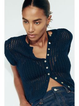 H&M - Women Blue Pointelle-Knit Cardigan