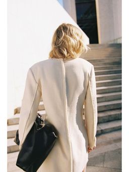 H&M - Women Beige Frayed-Edge Twill Dress